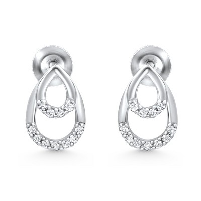 Pompeii3 1/10ct Diamond Pear Shape Dangle Petite Earrings 14k White Gold