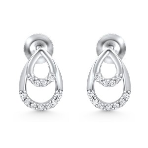 Pompeii3 1/10ct Diamond Pear Shape Dangle Petite Earrings 14k White Gold - 1 of 4