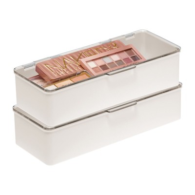 Mdesign Plastic Cosmetic Vanity Storage Organizer Box, Hinge Lid, 4 ...