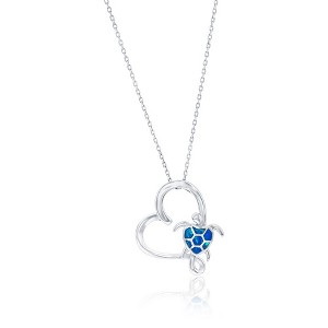 Opalata Sterling Silver Open Heart w/Blue Opal Turtle 18" Pendant Necklace - Blue - 1 of 2