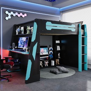 Whisen Full Size Wood Loft Bed with Desk - 1 of 4