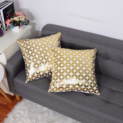 2 Pcs 18"x18" Polyester Stamping Soft Circle Print Decorative Pillow Cover Gold - PiccoCasa