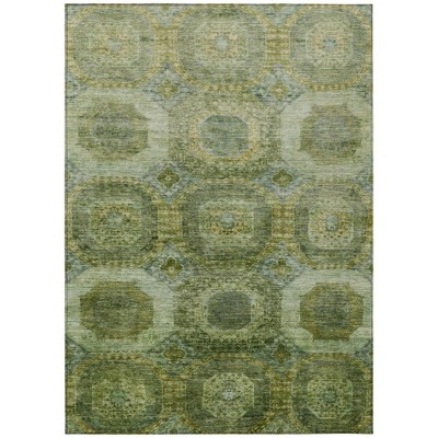 HomeRoots 9' X 12' Artichoke Green And Beige Medallion Washable Indoor Outdoor Area Rug