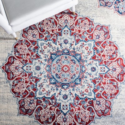 Grey and Ivory Synthetic Stain-Resistant Runner Rug, 2' x 6'