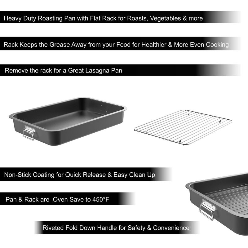 Hastings Home Nonstick Roasting Pan with Flat Rack and Removeable Tray to Drain Fat and Grease, 3 of 9