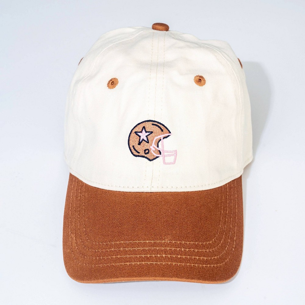 Football Helmet Hat - Frasier Sterling Cream/Brown: Cotton Adjustable Baseball Hat