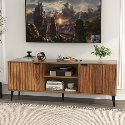 Fluted TV Stand, Mid Century Modern TV Stand for 55/60/65 inch TV, Entertainment Center