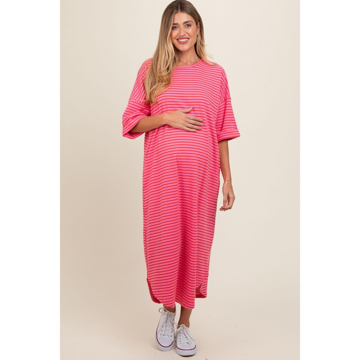 Pinkblush Fuchsia Striped Terry Maternity Maxi Dress