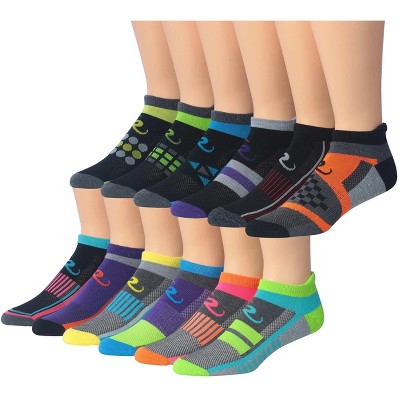 JAMES FIALLO Men's 12-Pairs Running & Athletic Hyper Glow Rush Patterned Performance Low Cut Socks