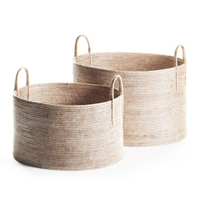 Plum & Post Burma Rattan Hampers With Handles, Set of 2