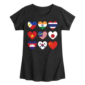 Girls' - Instant Message - AAPI Heart Flags Fitted Short Sleeve Graphic T-Shirt - 1 of 4