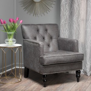 Tufted Diamond Stitch Club Chair with Nailhead Trim, Turned Birch Wood Legs and Contemporary Comfortable Design - 1 of 4