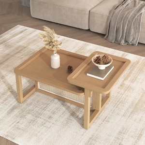 Modern 2 Piece Nesting Rattan Wood+ MDF Coffee Table Set in Natural - 1 of 4