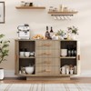 47" Sideboard Buffet Cabinet, Wooden Coffee Bar Cabinet with 4 Drawers & Sliding Doors, Entryway Console Table, Accent Storage Cabinet - 3 of 4