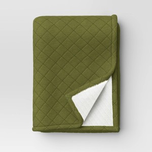 Faux Shearling Reverse Quilted Jersey Throw Blanket Heathered - Room Essentials™ - 1 of 4