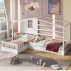 Twin Size L-Shaped Wood House Bed for 2 Kids, L shaped Corner Daybed with Fence and Slatted Frame for Bedroom - 2 of 4