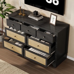 47.3'' Wide Wood Chest of Drawers with Natural Rattan Drawers, Wood Drawer Organizer with Sturdy Base for Living Room, Entryway and Hallway - 1 of 4