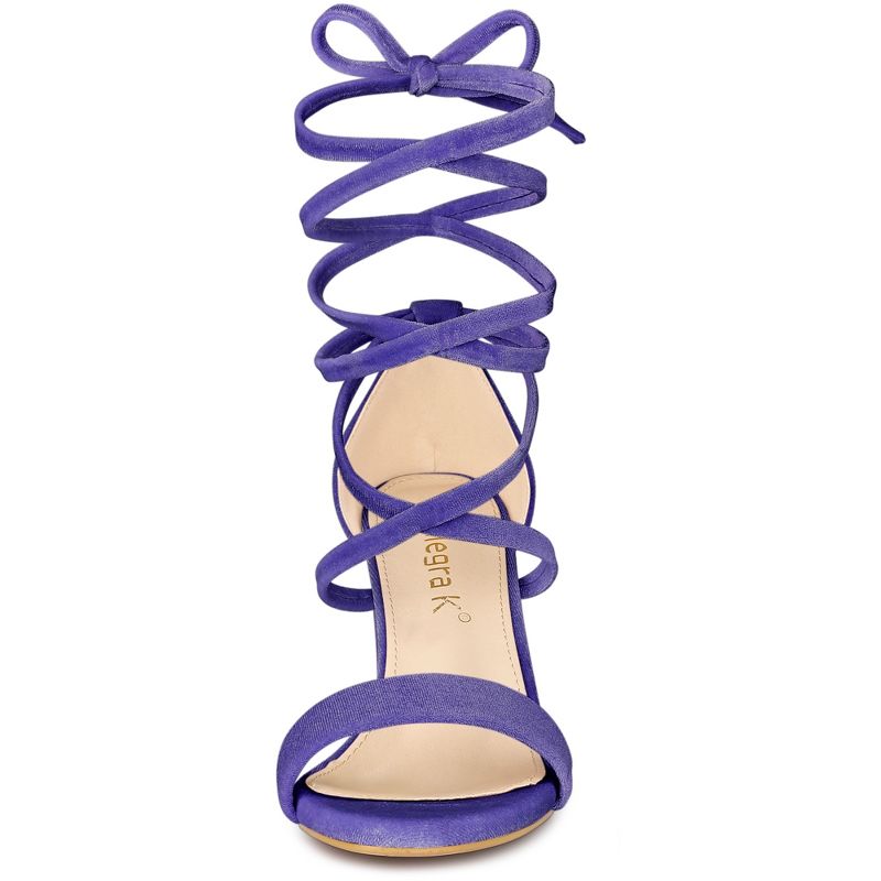 Allegra K Women's Velvet Lace-Up Chunky Heel Sandals, 2 of 7