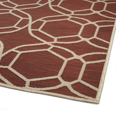 Vynxaria 2' x 3' Contemporary Geometric High-Low Cut & Loop Throw Rug - Indoor/Outdoor