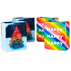 Hallmark 4ct Large Gift Bag Rainbow Tree/'Happy' - 1 of 4