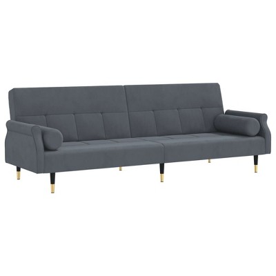 vidaXL Sofa Bed with Cushions Dark Gray Velvet
