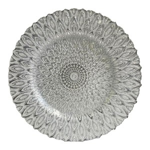 Essential Decor & Beyond 13.2" Modern Clear Glass Charger with Silver Pattern Set of 4 - 1 of 4