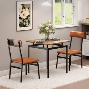 3-Piece Kitchen Table Set for 2, Wooden Dining Table Set for Small Place, Farmhouse Table Set with Table and Chair for Small Rooms or Flats, Brown - 1 of 4