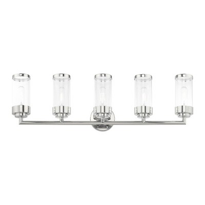 Hillcrest Polished Chrome 5-Light Vanity with Clear Glass Shades