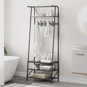 GustoWave Coat Rack with Shoe Storage & 5 Hooks, 3-in-1 Freestanding Coat Stand, Hall Tree with Storage, Metal Frame Clothes Rack, Black - 1 of 4