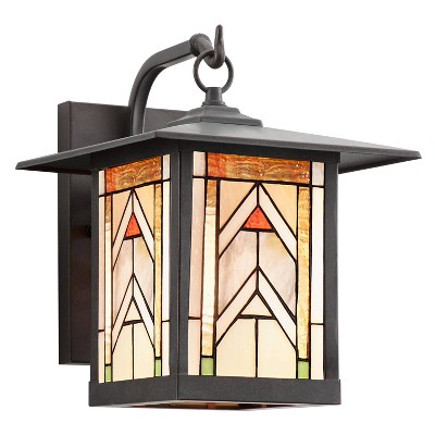 11.75" 1-Light Geometric Outdoor Wall Lantern Sconce Oil Rubbed Bronze - River of Goods: Stained Glass, ETL Listed
