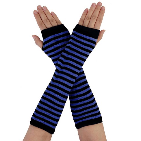 Allegra K Women's Stripe Print Knitted Fingerless Elbow Length Gloves Warmers One Size 1 Pair - image 1 of 4