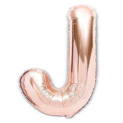 Sparkle and Bash 2 Packs Jumbo Letter "J" Rose Gold Foil Balloons 40" for Party Decorations