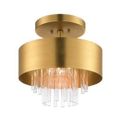 Elysian Crystal Rod 3-Light Brass Drum Indoor/Outdoor Ceiling Fixture