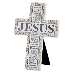 Dicksons Inspirational Wall Hanging or Tabletop Cross Figurine 7 x 10 Resin Floral Embossed Love Never Fails - 1 of 1