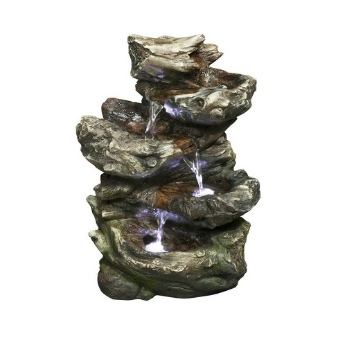 14" 4 Level Log Waterfall Fountain with LED Light Brown - Hi-Line Gift - image 1 of 3