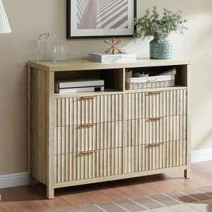 Coucheta Farmhouse 6 Drawers & 2 Shelves - Rustic Wood Chest of Drawers with Fluted Doors, 47" Wide Storage for Bedroom & Living Room - 1 of 4