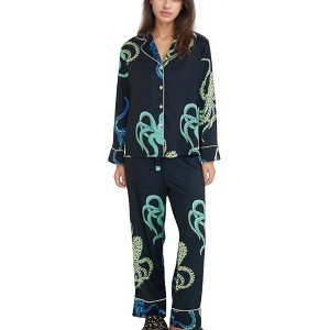 Anna-Kaci Lounge Women's Octopus Print Pajama Set with Button Front Long Sleeve Top and Relaxed Fit Wide Leg Woven Pants - 1 of 4
