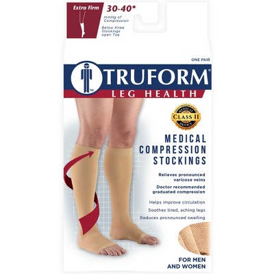 Truform 30-40 mmHg Compression Stockings for Men and Women, Knee High Length, Open Toe Beige Medium