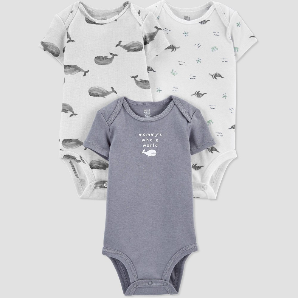Size 18M Baby Boys' 3pk Sea Creatures Bodysuit - Just One You made by carter's White/Gray 18M