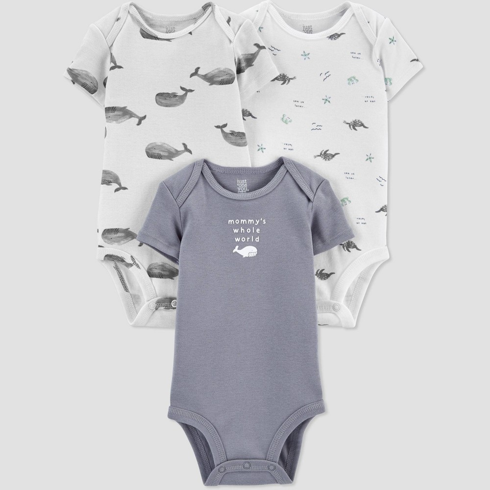 Size(nb) / Baby Boys' 3pk Sea Creatures Bodysuit - Just One You made by carter's White/Gray 3M