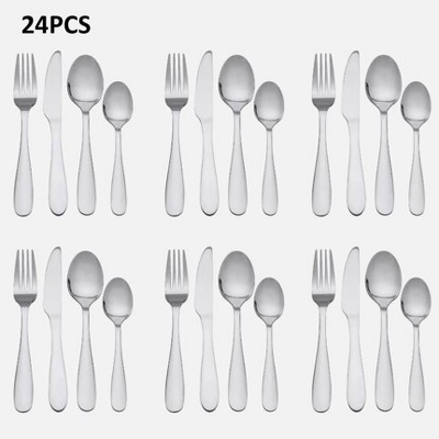 DOMETOUR 24-Piece Stainless Steel Flatware Set Service for 6 People Silver