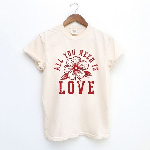Simply Sage Market Women's All You need Is Love Flower Short Sleeve Garment Dyed Tee - 1 of 4