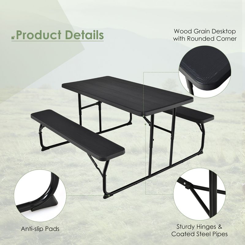 Costway Folding Picnic Table & Bench Set for Camping BBQ w/ Steel Frame White/Balck, 4 of 11