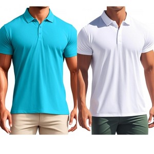 INSPIRE CHIC Men's Short Sleeve Lightweight Regular Fit Casual Business Solid Polo Shirts 2 Packs - 1 of 4