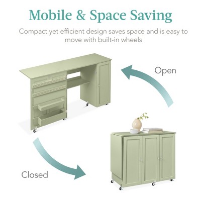 Light Green MDF Multipurpose Folding Sewing Table with Storage