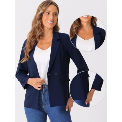 Allegra K Women's Work Office Casual Double Breasted Blazer with Pocket Medium Navy Blue — фото 2
