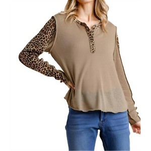 Women's Leopard Trimmed Top - umgee - 1 of 4