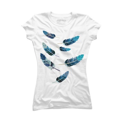 Junior's Design By Humans Blue Feathers By artado T-Shirt