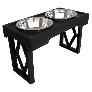Elevated Raised Pet Dog Feeder Bowl Stainless Steel Food Water Stand+ 2pcs  Bowls