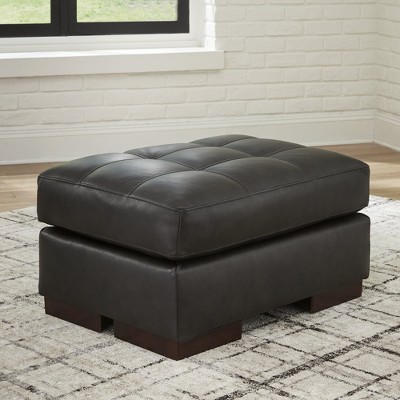 Luigi Black Tufted Leather Ottoman